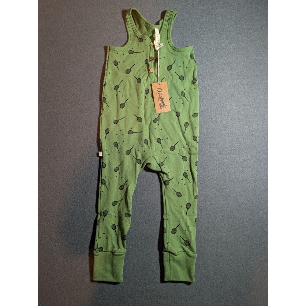 Childhoods Clothing Green Tennis Print Tank Romper Kids Size 5T Made in USA